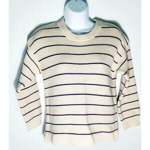 Marine Layer Womens Beige Crew Neck Striped Cotton Sweater Size XS Preppy Classy